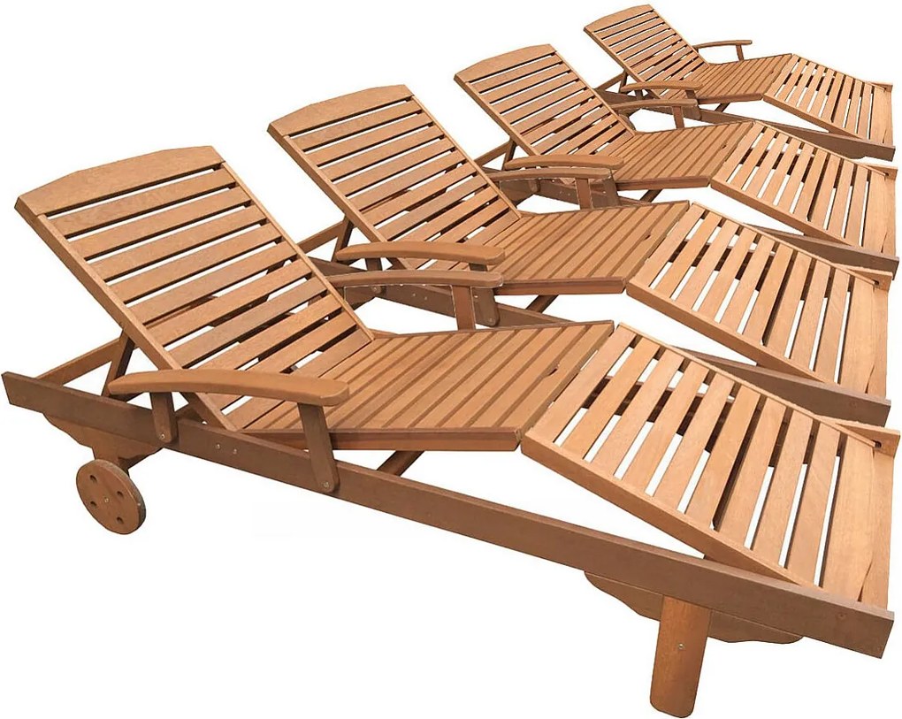 Składany leżak "Singapur" z drewna egzotycznego - Klon - Jasnobrązowy - Zestaw 4 sztuk