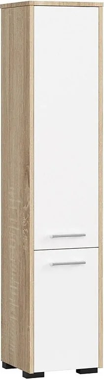 Słupek łazienkowy AKORD FIN Dąb Sonoma 30 cm 2 drzwi kolor Biały mat 5 półek 30x30x140 cm