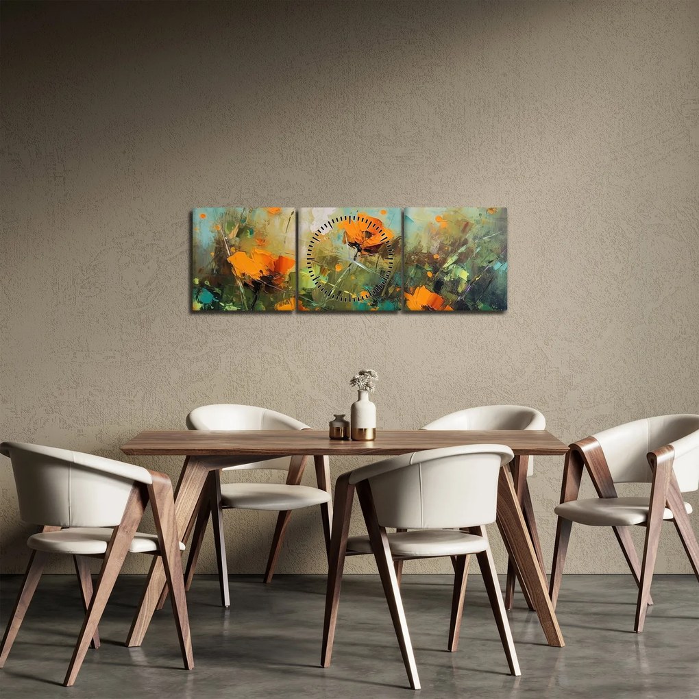 Obraz - Kwiaty (z zegarem) (90x30 cm)