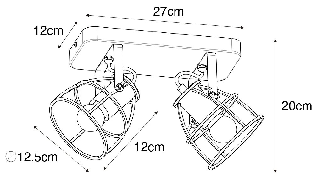 Industrialny reflektor sufitowy ciemnoszary z drewnem regulowany 2-światła - Arthur