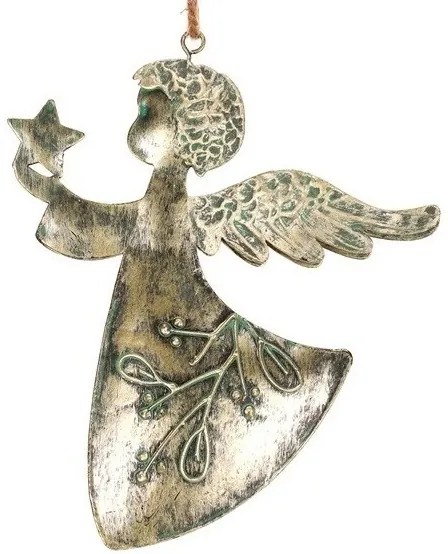 Zawieszka świąteczna Anioł 2 szt., metal, złoty,16 x 1 x 13 cm