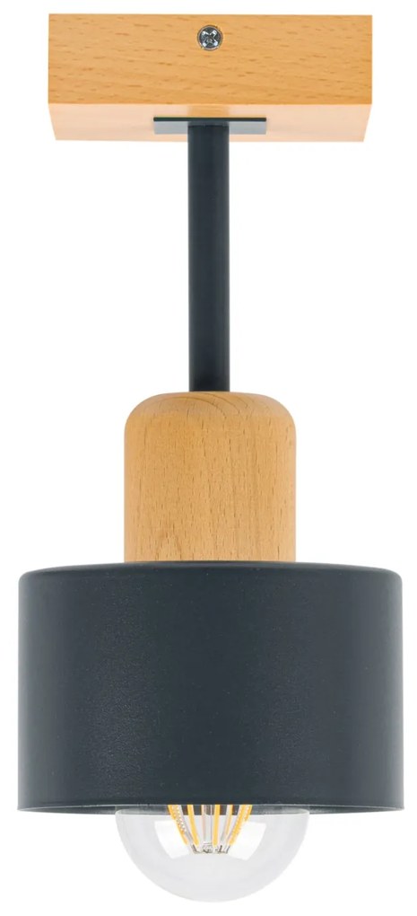Antracytowa lampa sufitowa, jednopunktowy spot DAN10x10BU z drewna i m