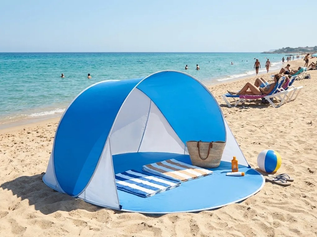 Samorozkładający się namiot plażowy SUNSHADE 190x120 cm, niebiesko/biały
