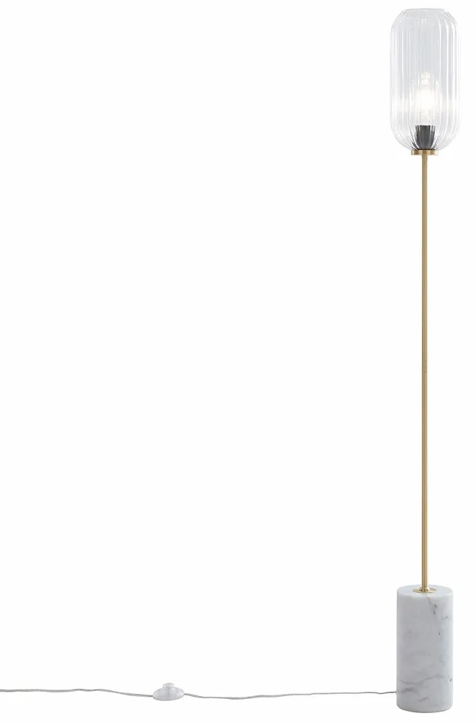 Lampa podłogowa w stylu art deco z mosiądzu z przezroczystym szkłem - Rid ArtDeco Oswietlenie wewnetrzne
