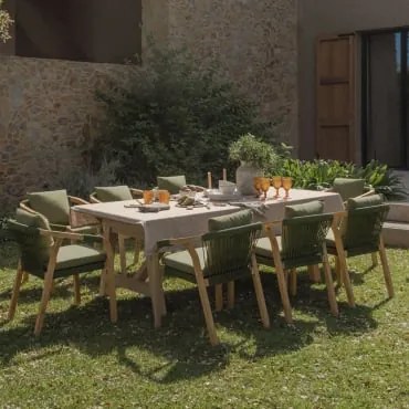 Zestaw Rozkładanego Stołu Prostokątnego 200-260-320x100 Cm I 8 Krzeseł Ogrodowych Z Podłokietnikami Z Drewna Akacjowego Dubai - Sklum