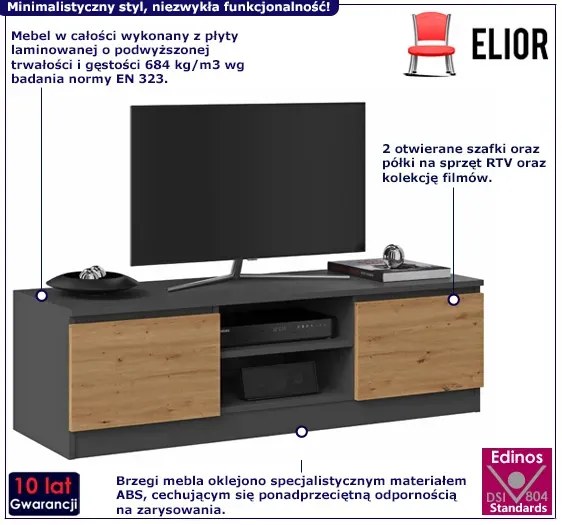 Industrialna szafka RTV antracyt + dąb artisan E7-B51