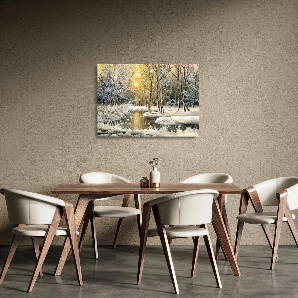 Obraz na szkle - Domek w lesie, obraz olejny (70x50 cm)