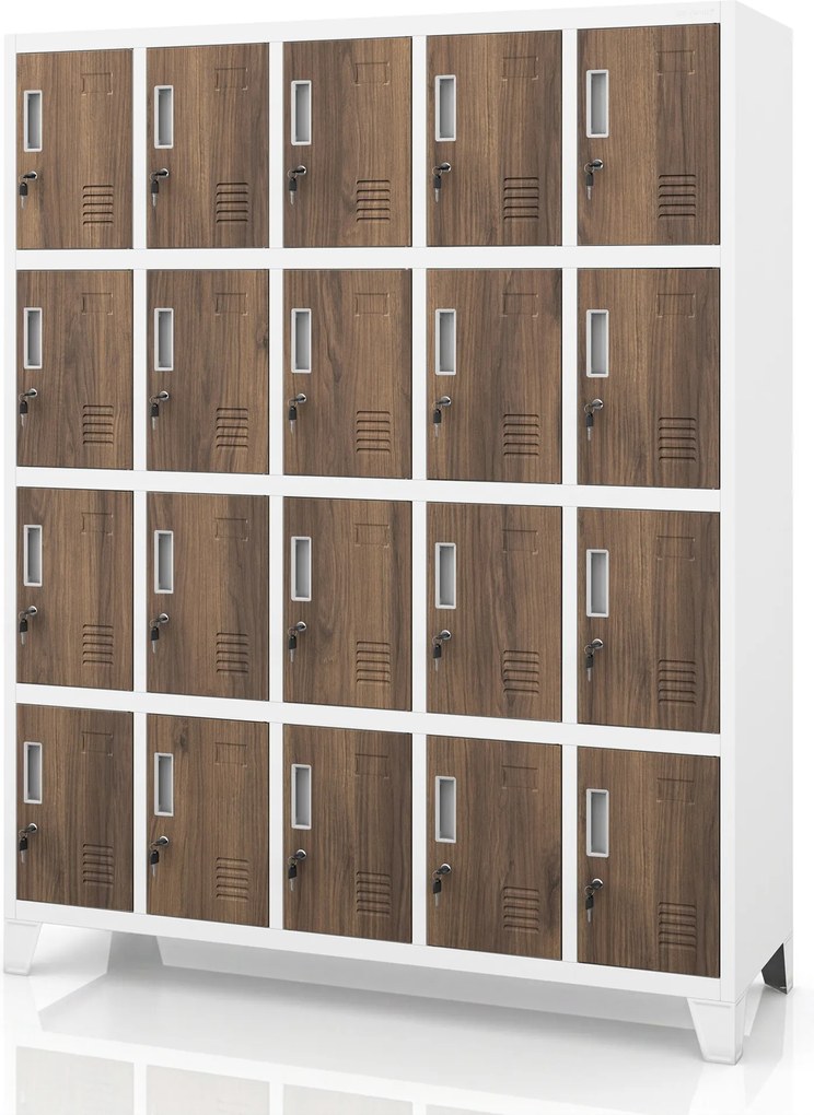 Szafa skrytkowa socjalna BHP biała / orzech: Eco Design ROBERT, 1360 x 1720 x 450 mm