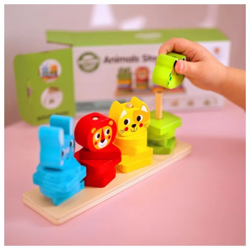 Woopie green układanka montessori piramidka zwierzątka 27 el. fsc