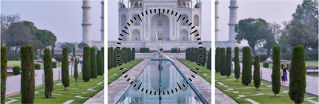 Obraz - Taj Mahal o wschodzie słońca (z zegarem) (90x30 cm)