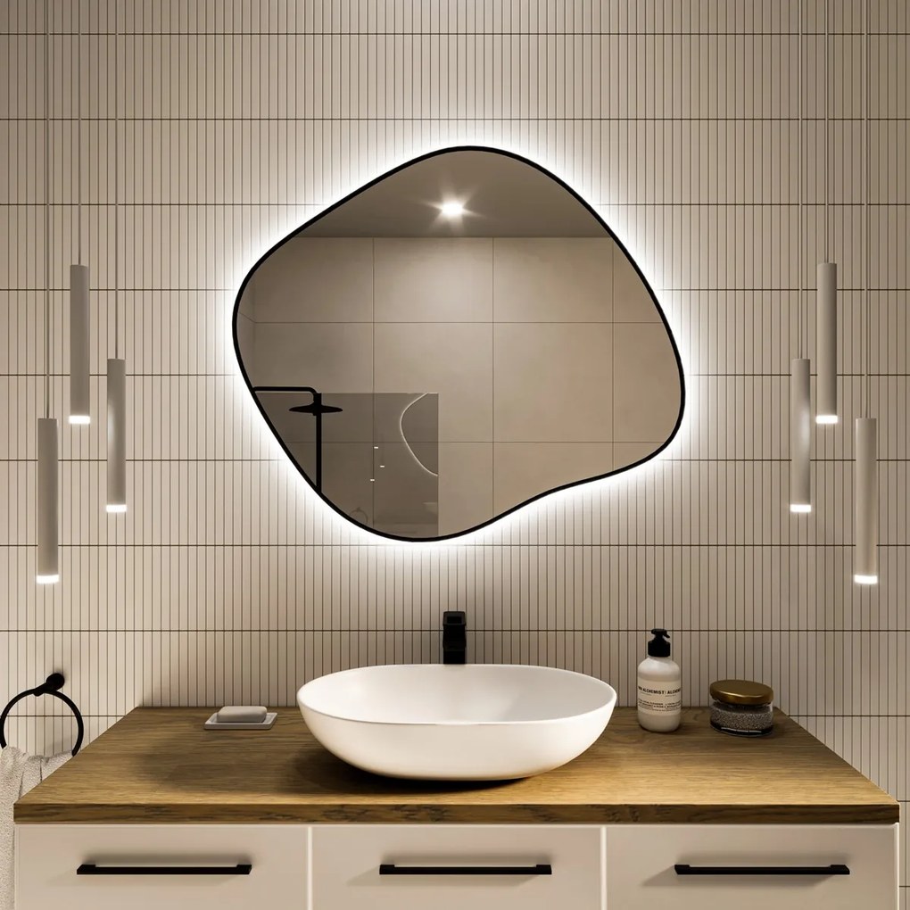 Nieregularne lustro LED Stain III - czarne