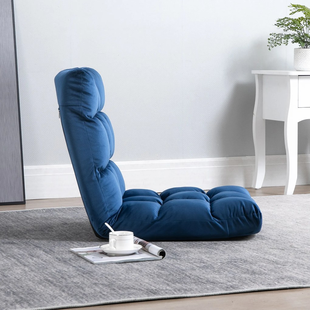 HOMCOM Sofa podłogowa z materacem Niebieska Regulowane oparcie Pluszowy materiał dla gości 55x71x53,5 cm | Aosom PL