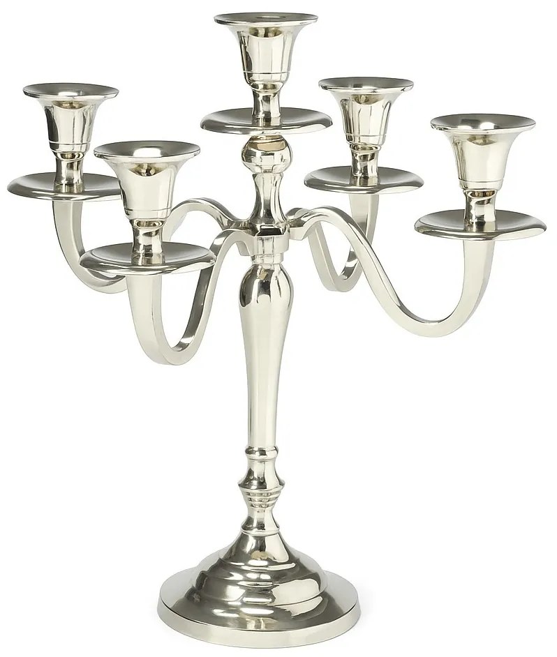 Świecznik pięcioramienny, srebrny, 30 cm