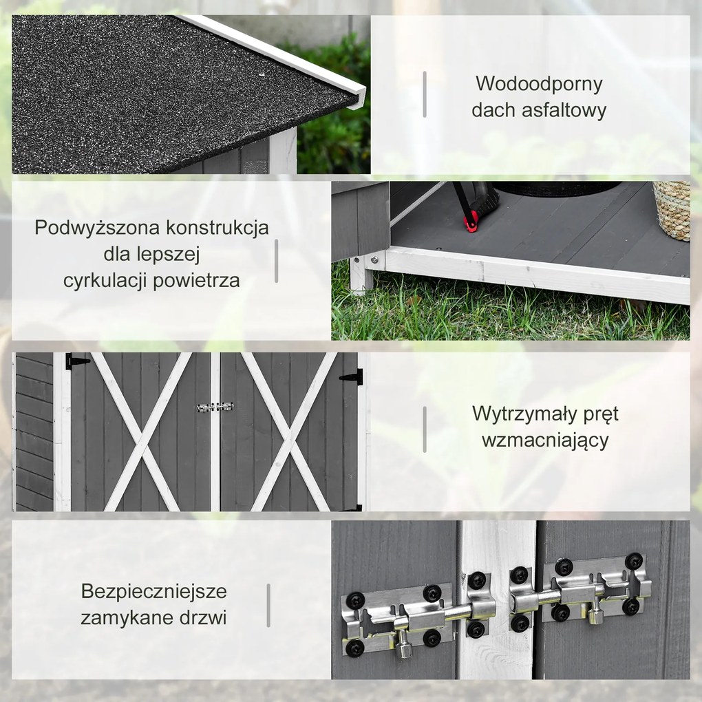 Outsunny szafka ogrodowa drewniana szopa na narzędzia z asfaltowym dachem zielono szara | Aosom PL