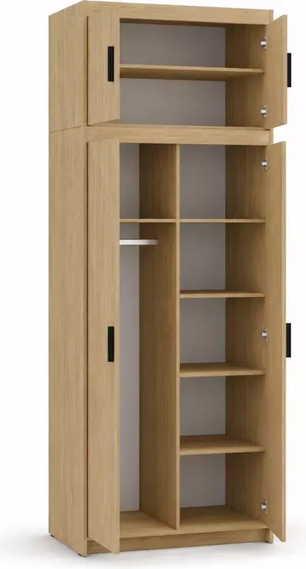 Szafa Ele 2D 90 cm dąb olejowany - dwudrzwiowa szafa z półkami i drążkiem na ubrania do sypialni