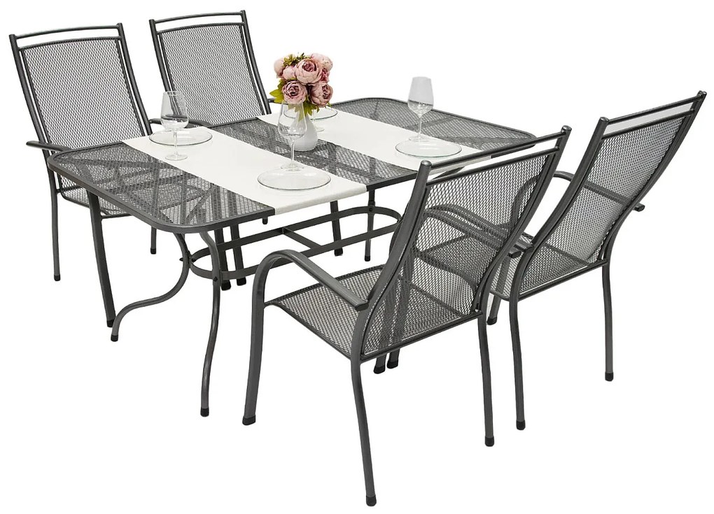 Metalowy zestaw ogrodowy PALMA I. 1 + 4 Stół prostokątny 190x105 cm (CT0310)
