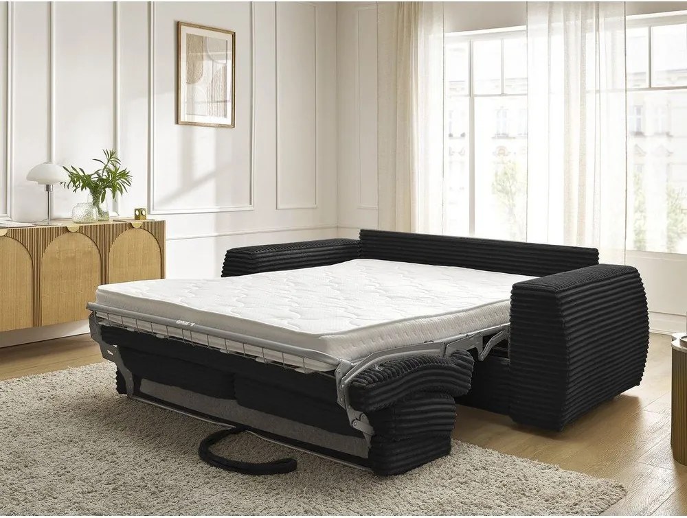 Czarna sztruksowa sofa do spania/rozkładana 240 cm Hugo – Bobochic Paris