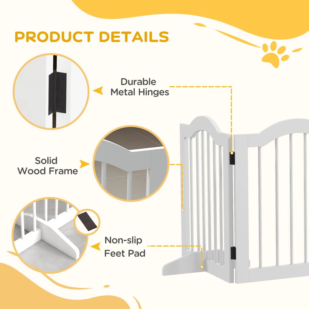 PawHut Składana bramka dla psów 5 paneli elastyczna drewniana biała 2545x295x61 cm | Aosom PL