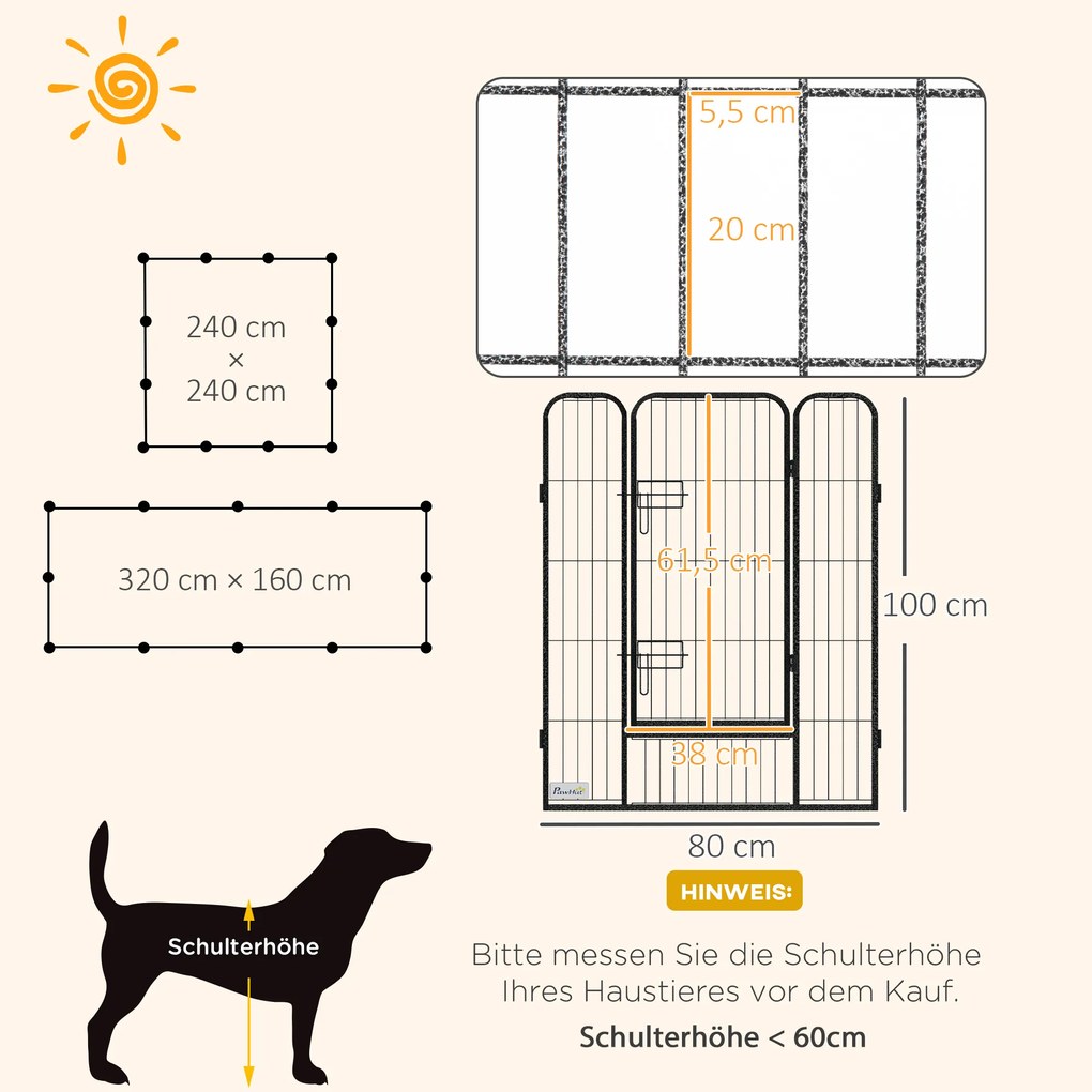 PawHut Zagroda dla szczeniąt, 12 paneli, składana z 2 drzwiami, 12 stalowych paneli, każdy 80 x 100 cm, szara | Aosom PL