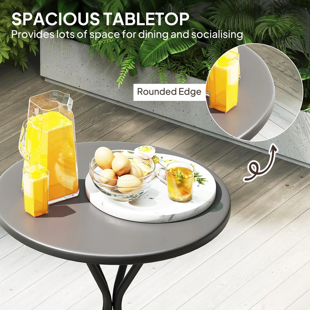 Outsunny Stół Ogrodowy Ø60 x 70 cm, Wodoodporny Stół Balkonowy ze Stali, Okrągły z Podkładkami Czarny