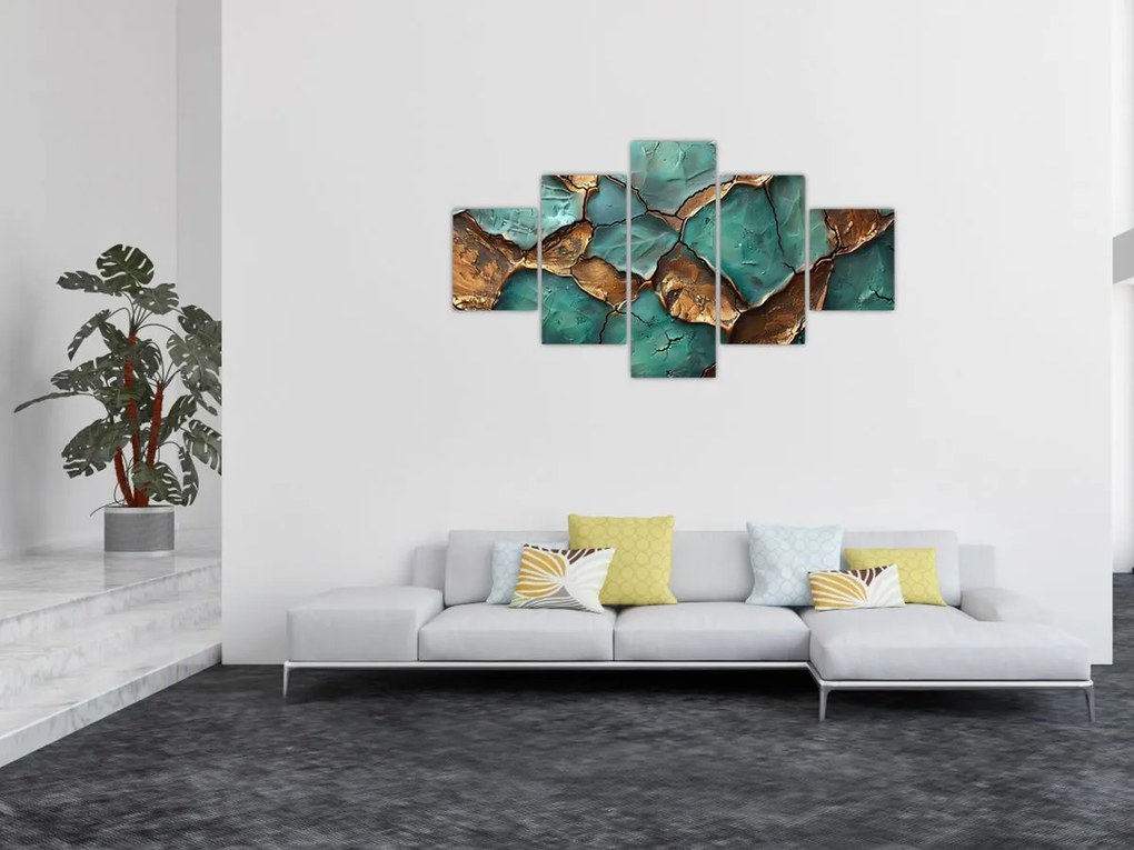 Obraz - Zielono-złoty obraz (125x70 cm)