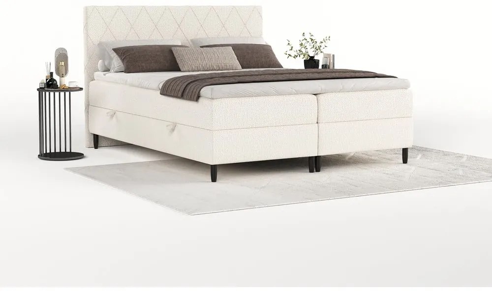 Kremowe łóżko boxspring ze schowkiem 160x200 cm Gwen – Maison de Rêve