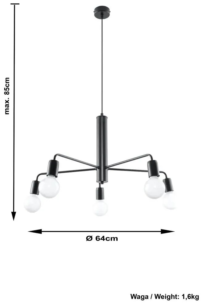 Regulowany żyrandol w stylu loftowym 5X E758 F1-T16
