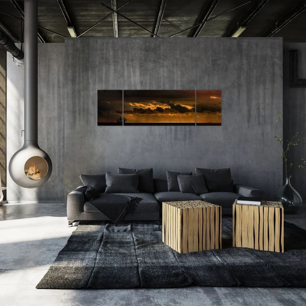 Obraz żaglówki o zachodzie słońca (170x50 cm)