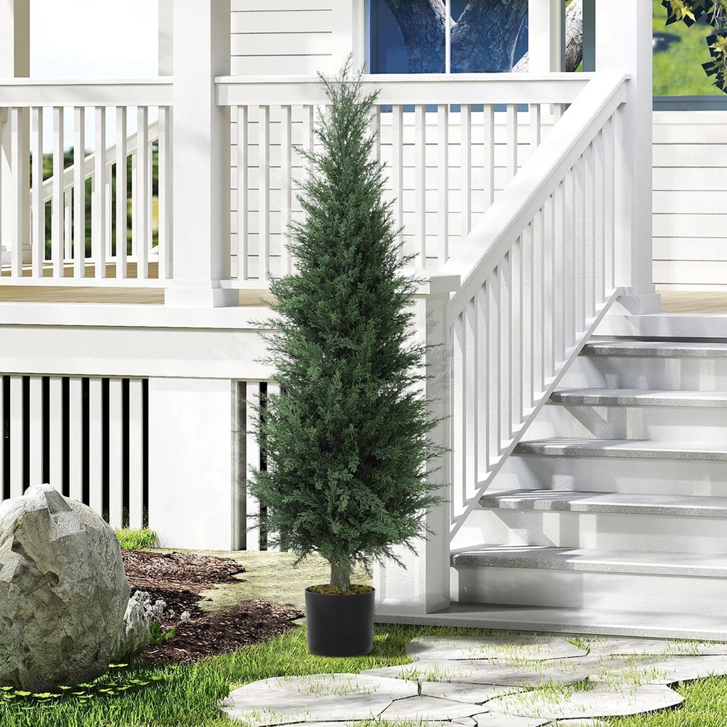 HOMCOM Cyprys Sztuczna Roślina, 638 Plastikowych Liści, z Doniczką, UV-odporny, Zielony