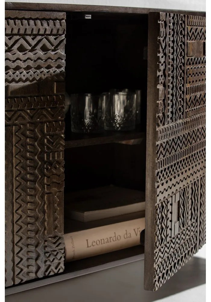 Ciemnobrązowa szafka pod TV z litego drewna mango 145x48x40 cm Kalai – MOME