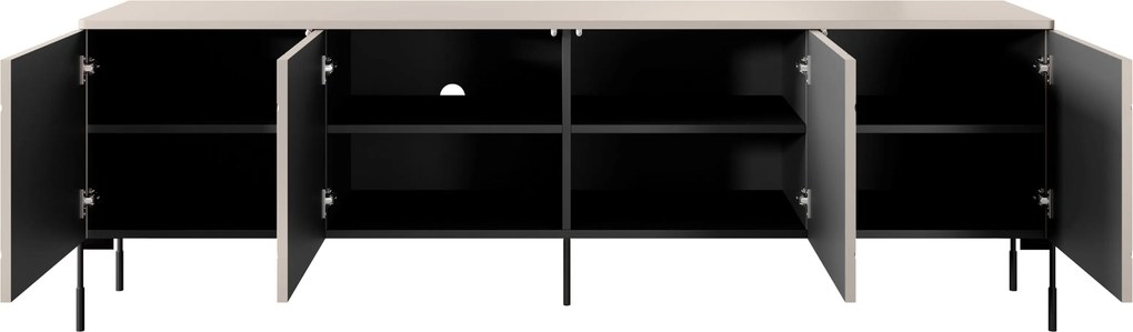 Szafka RTV Sonatia 200 cm czterodrzwiowa na metalowych nogach - kaszmir