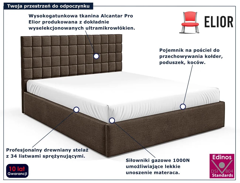 Brązowe łóżko z tapicerowanym zagłówkiem P9-H77