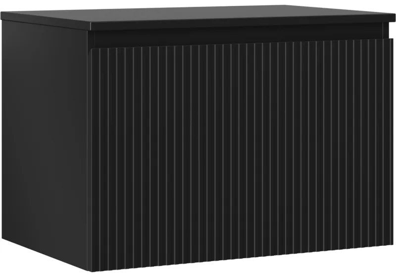 Mexen Rivel szafka łazienkowa podumywalkowa 70 cm z blatem, 1 szuflada, ryflowana , czarna mat - 91A20-07047-1-BFC71