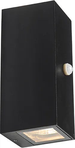 Lampa ścienna czarna 2 światła IP44 z czujnikiem ruchu - Baleno