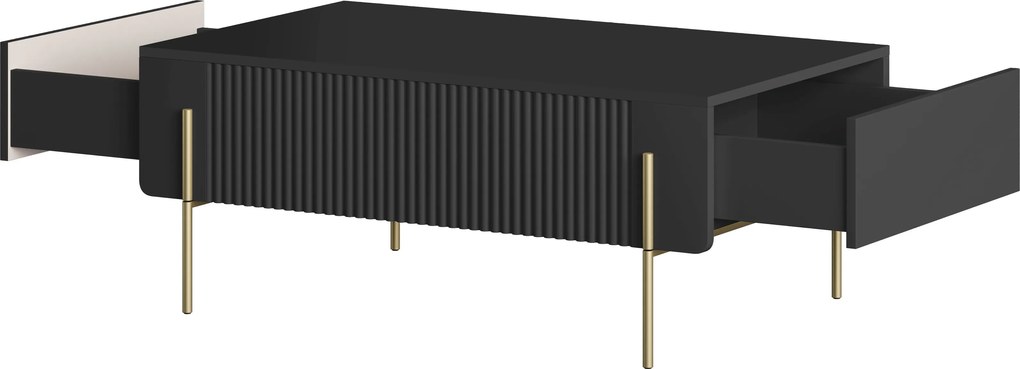 Stolik kawowy Malmi 100 cm z szufladami - czarny mat / złote nóżki