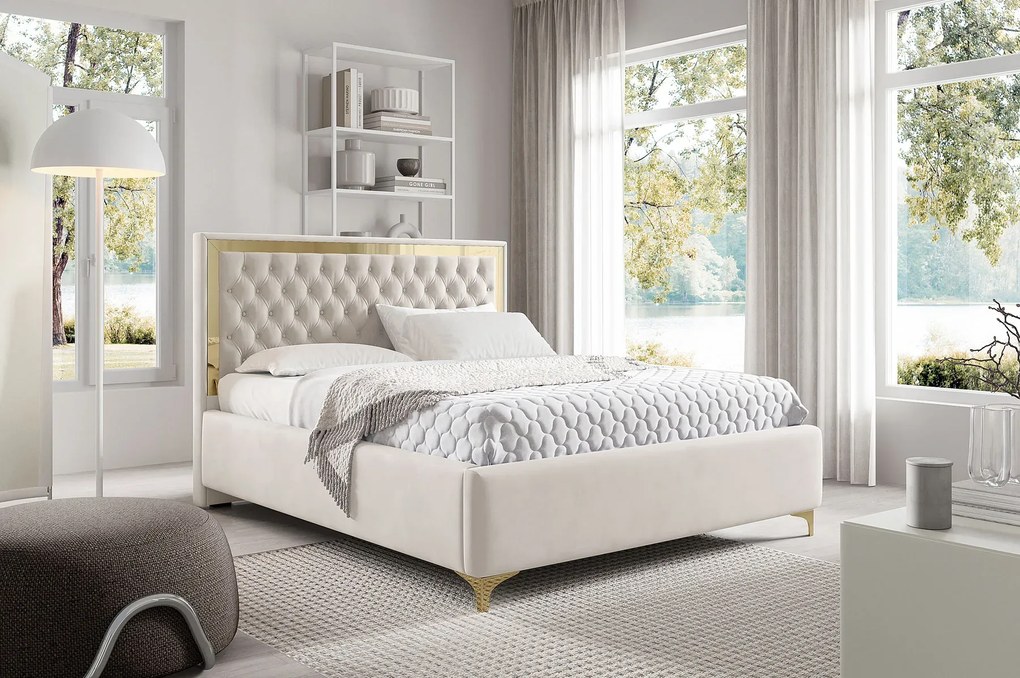 Białe pikowane łóżko w stylu glamour G1-P73