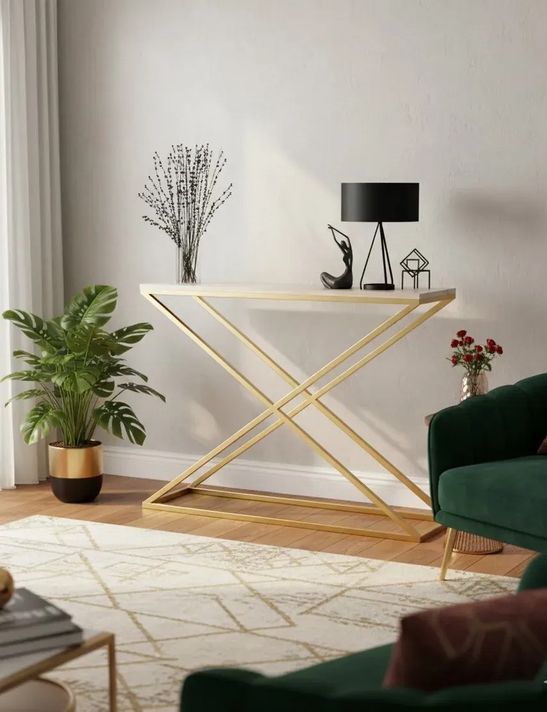 Konsola toaletka glamour złoty + dąb sonoma G4-E17