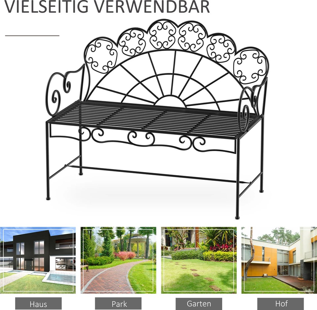 Ławka ogrodowa parkowa 2-osobowa metal czarna outsunny