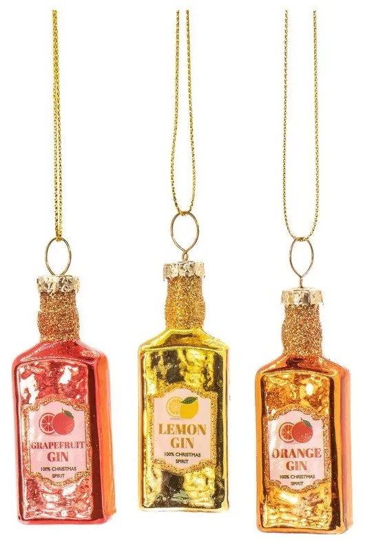 Szklane ozdoby świąteczne wykonane ręcznie zestaw 3 szt. ø 3 cm Gin Bottle – Sass &amp; Belle