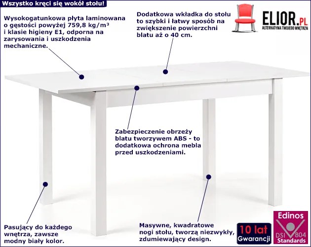 Rozkładany stół biały - Molus