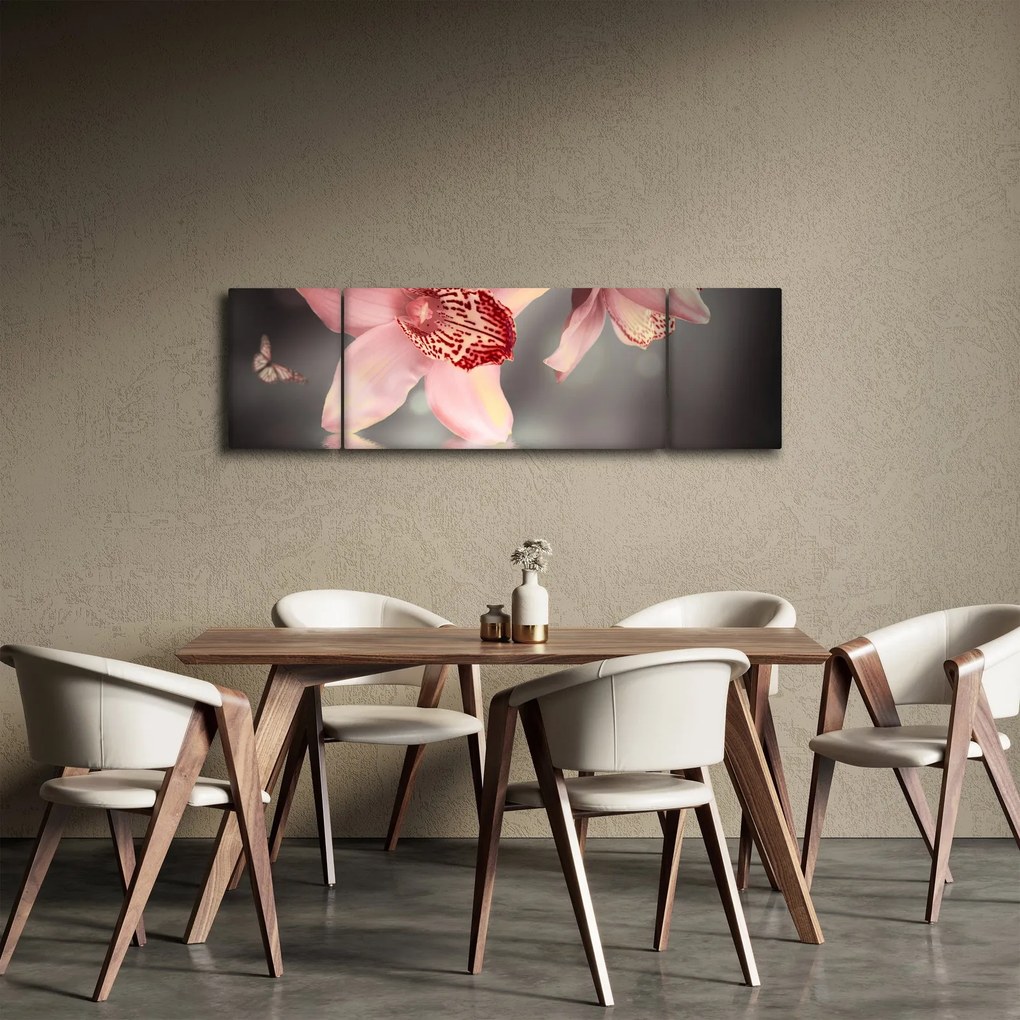 Obraz - Kwiaty i motyl (170x50 cm)