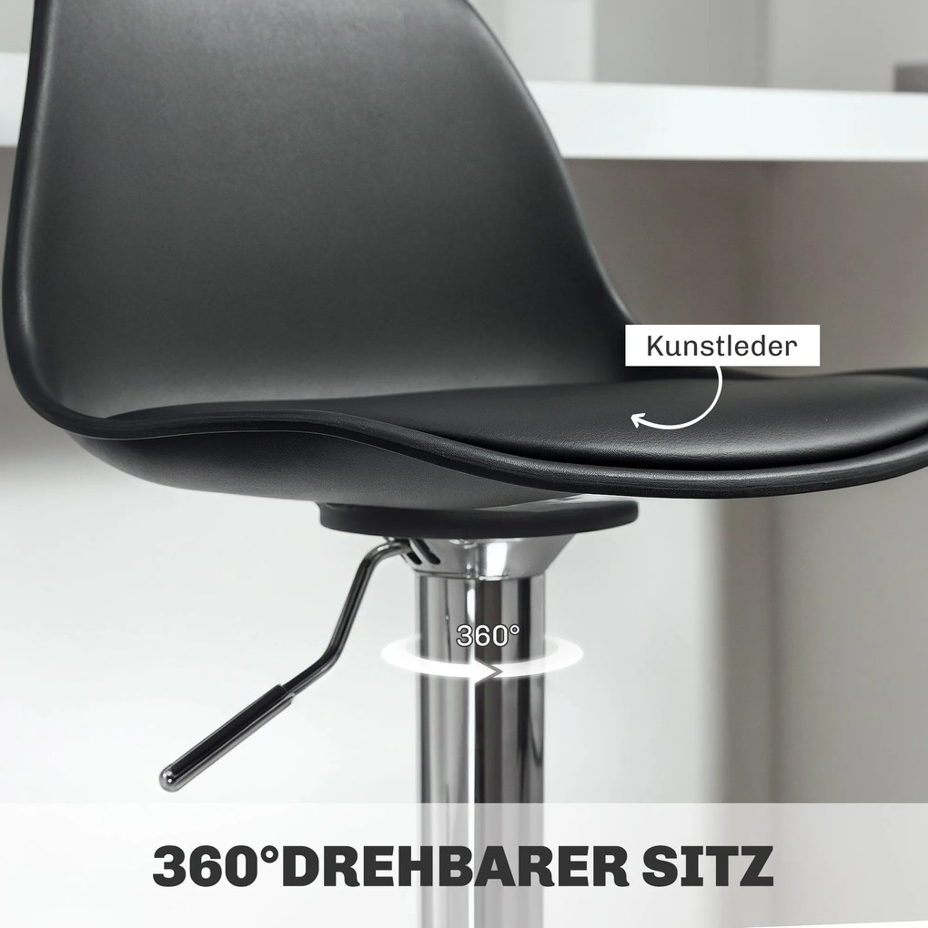 HOMCOM Zestaw 2 Stołków Barowych z Oparciem, Obrotowe, Regulowane na Wysokość, Nośność do 120 kg, 42 x 38 x 82-104 cm, Czarny