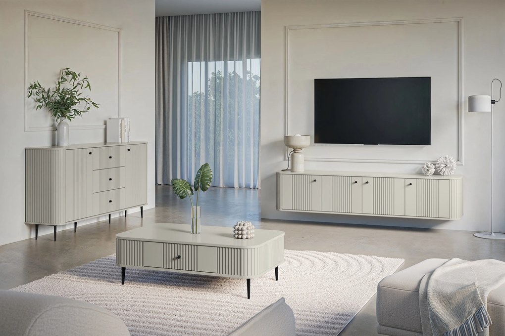 Szafka RTV wisząca Vesper 4D 187 cm - kaszmir / czarne uchwyty
