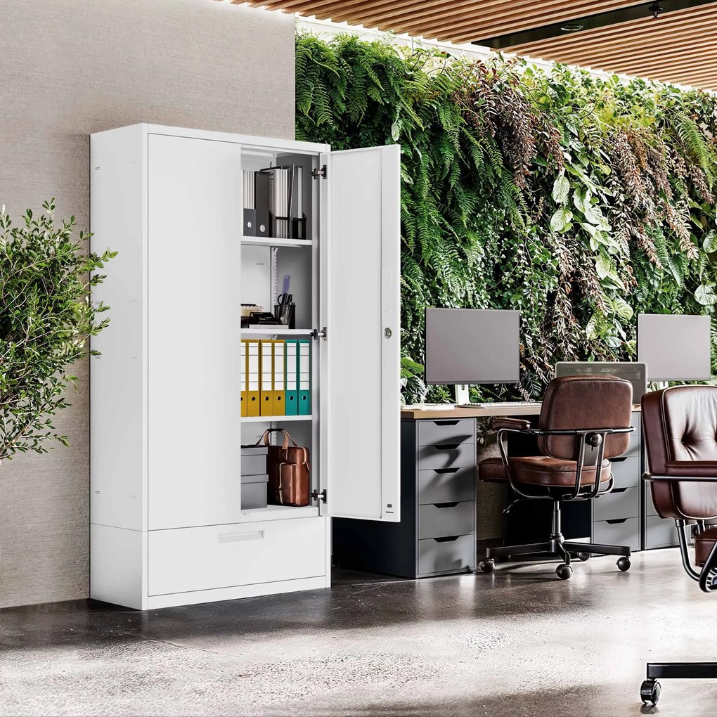 Szafa modułowa metalowa wielofunkcyjna z szufladą biała MEGAN 1850 x 900 x 400 mm