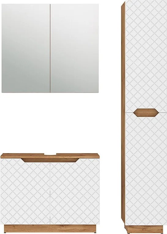Zestaw mebli łazienkowych dąb/biały ze strukturą płytek 79.6x32x62.5 lotta