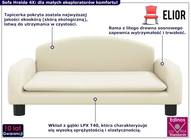 Nowoczesna kremowa kanapa dla dziewczynki - Velira 4X