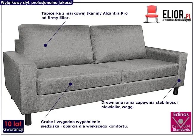 Stylowa trzyosobowa jasnoszara sofa - Izarra 3X