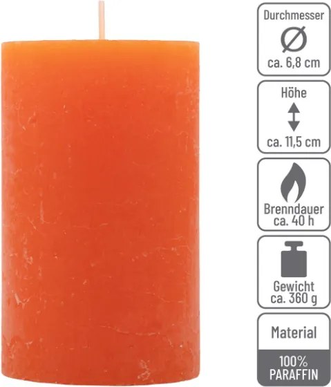 Rustykalne pomarańczowe świece słupkowe 6,8x11,5 cm, 6 szt.