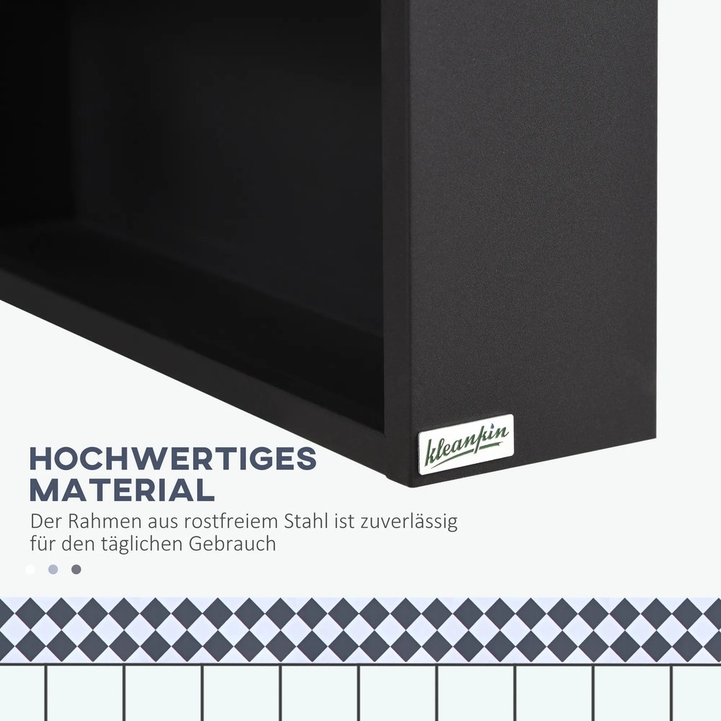 Szafka łazienkowa kleankin, 2 półki wewnętrzne, otwarta półka, obudowa ze stali, czarna, 46 x 13,5 x 58 cm