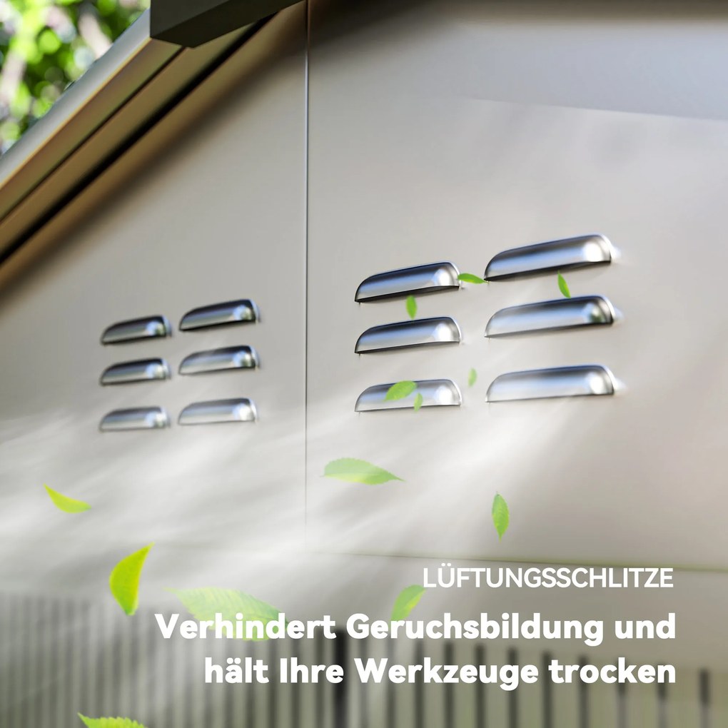 Outsunny 2,1 x 1,3 m Szopa Ogrodowa, Schowek na Narzędzia ze Stali, Zamykane Drzwi, 4 Otwory Wentylacyjne, Szary